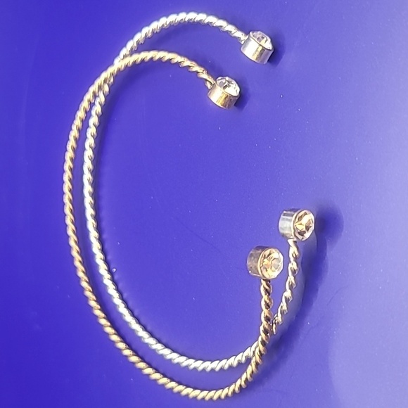 Silver and gold tone cuff bracelets with faux stone - Picture 4 of 5